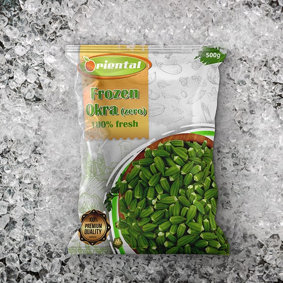 frozen Okra with ice cubes background