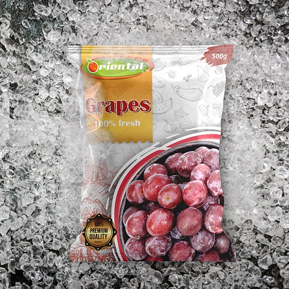 frozen Grapes with ice cubes background